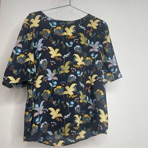 LOFT Blue & Yellow Floral Blouse | excellent Condition. Size: XL